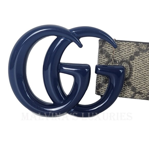 GUCCI BELT 414516 GG LOGO SUPREME MONOGRAM BLUE MARMONT BUCKLE UNISEX 115 / 46 - Picture 8 of 16